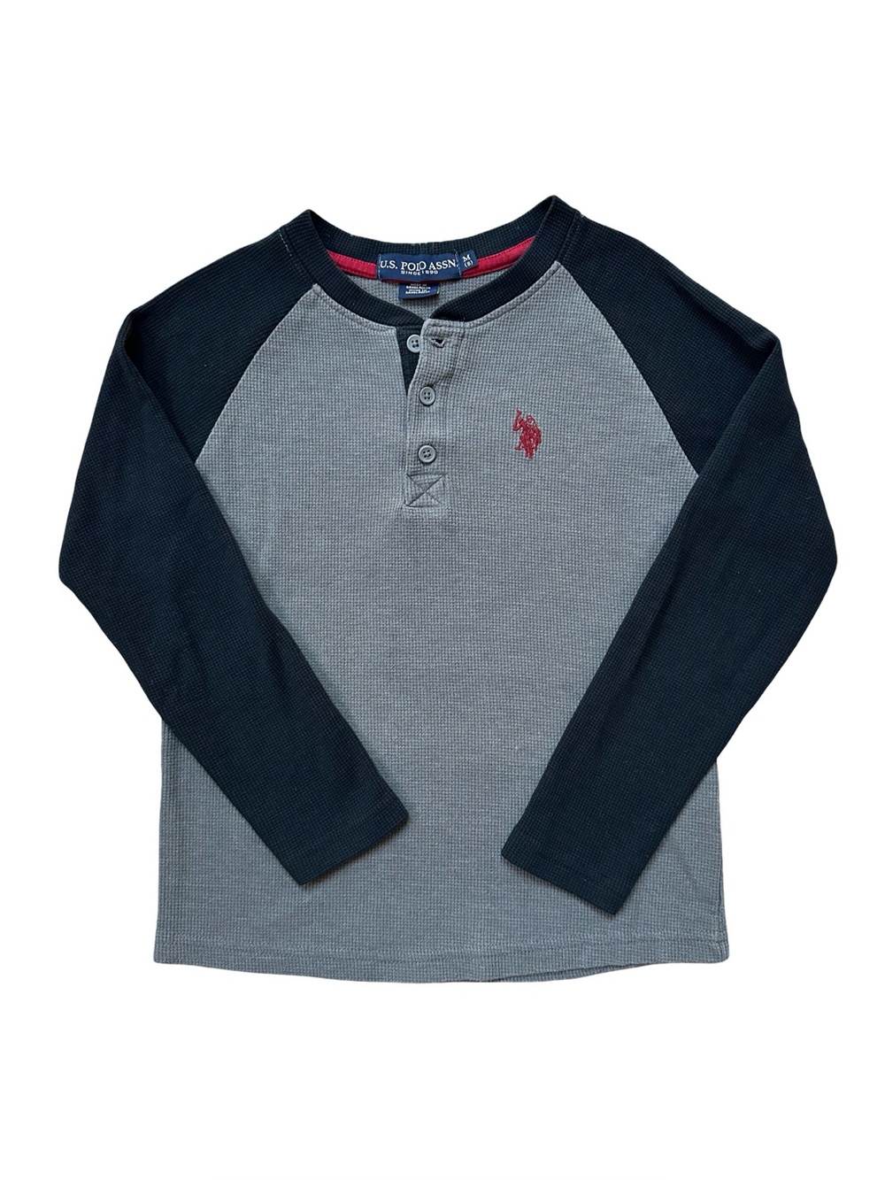 ⭐️ 5 for $25 U.S. Polo Assn. Boys Grey Black Waffle Knit Long Sleeve Top Size M